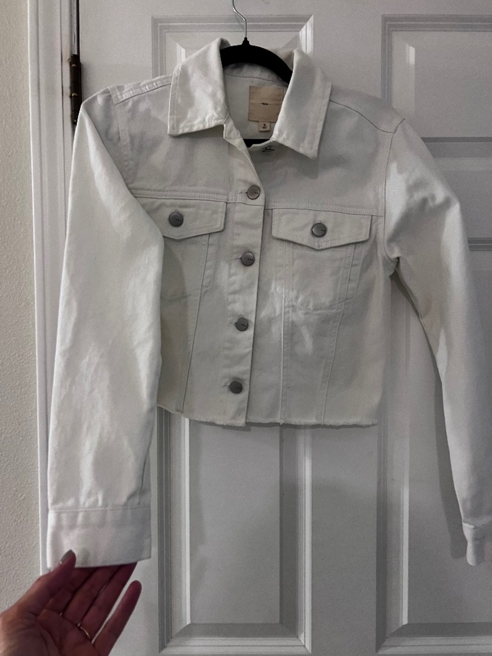 tgla White Cropped Denim Jacket | Small | 100% Cotton